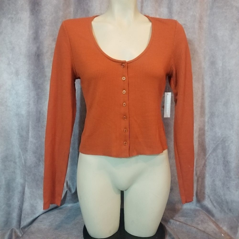 5/$25 Summer Sale!!!‎ Abound Orange Scoop Neck Button Down Top Sz Small - Picture 2 of 5